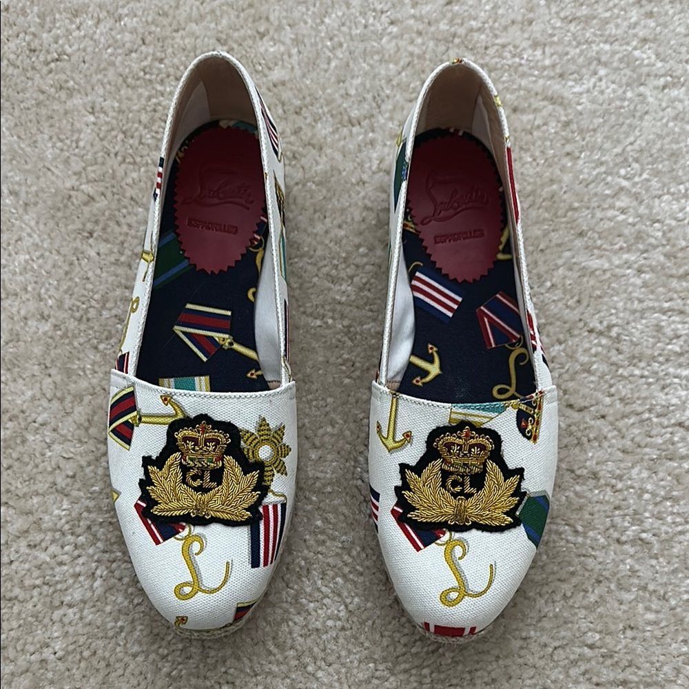 Christian Louboutin Stylish Women's Embroidered Loafers - White & Gold
